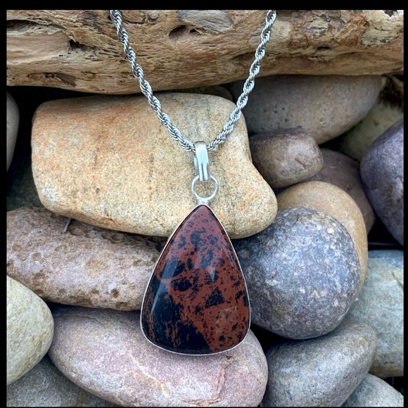 Antique Gabbro Mohagany Jasper Sterling Pendant - Picture 4 of 4